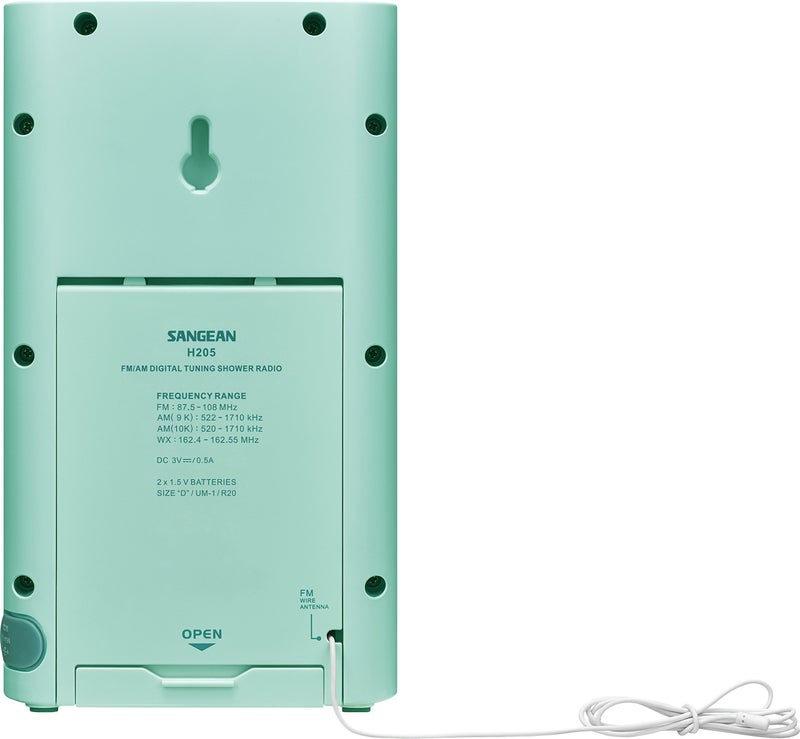 Sangean H205TQ Portable AM/FM/Weather Alert Digital Tuning Waterproof Shower Radio, Turquoise - Image 3